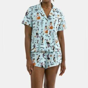 Light Blue Halloween-Print Short Pajama Set Sz L